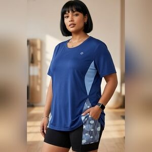 Claire France Active Blue Activewear Top, Comfort & Style,Plus Size 1X